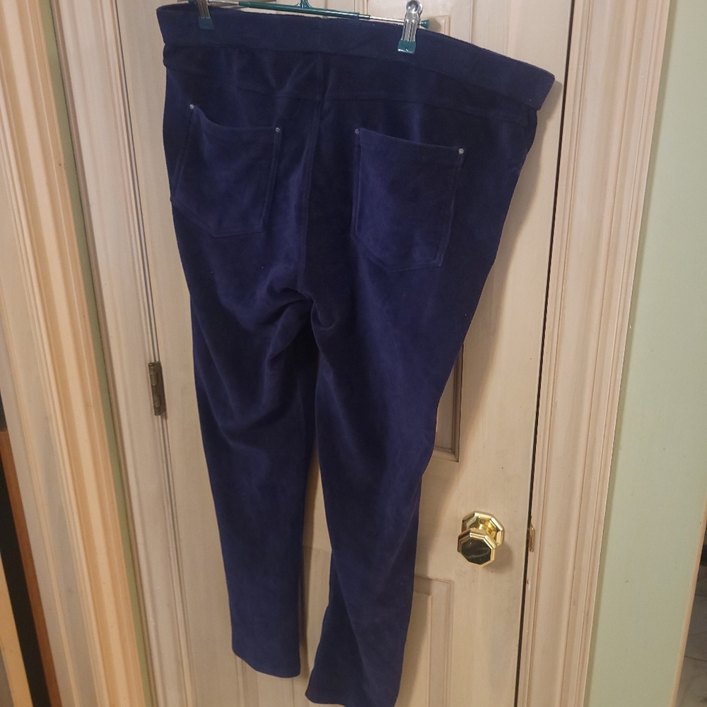 Womens plus sz 2X Per Se Navy Velour ribbed Leggings Pants
